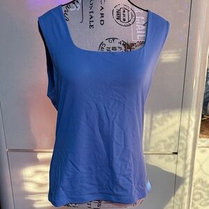 Tahari Square Neck Blue Tank Top